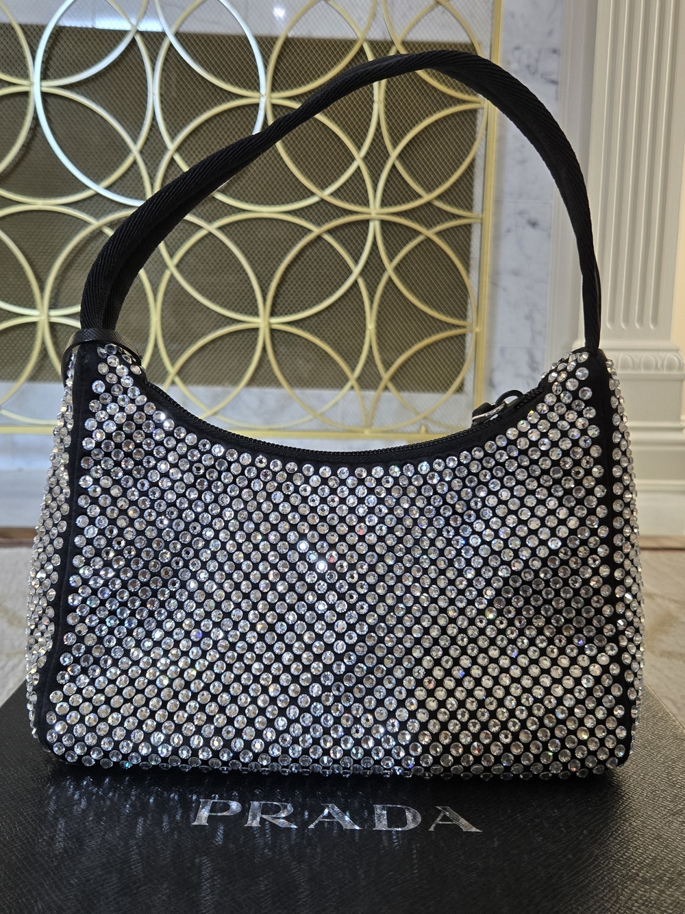 Prada Re Edition 2005 Black Crystal-Embellished Shoulder Bag - Picture 2 of 13